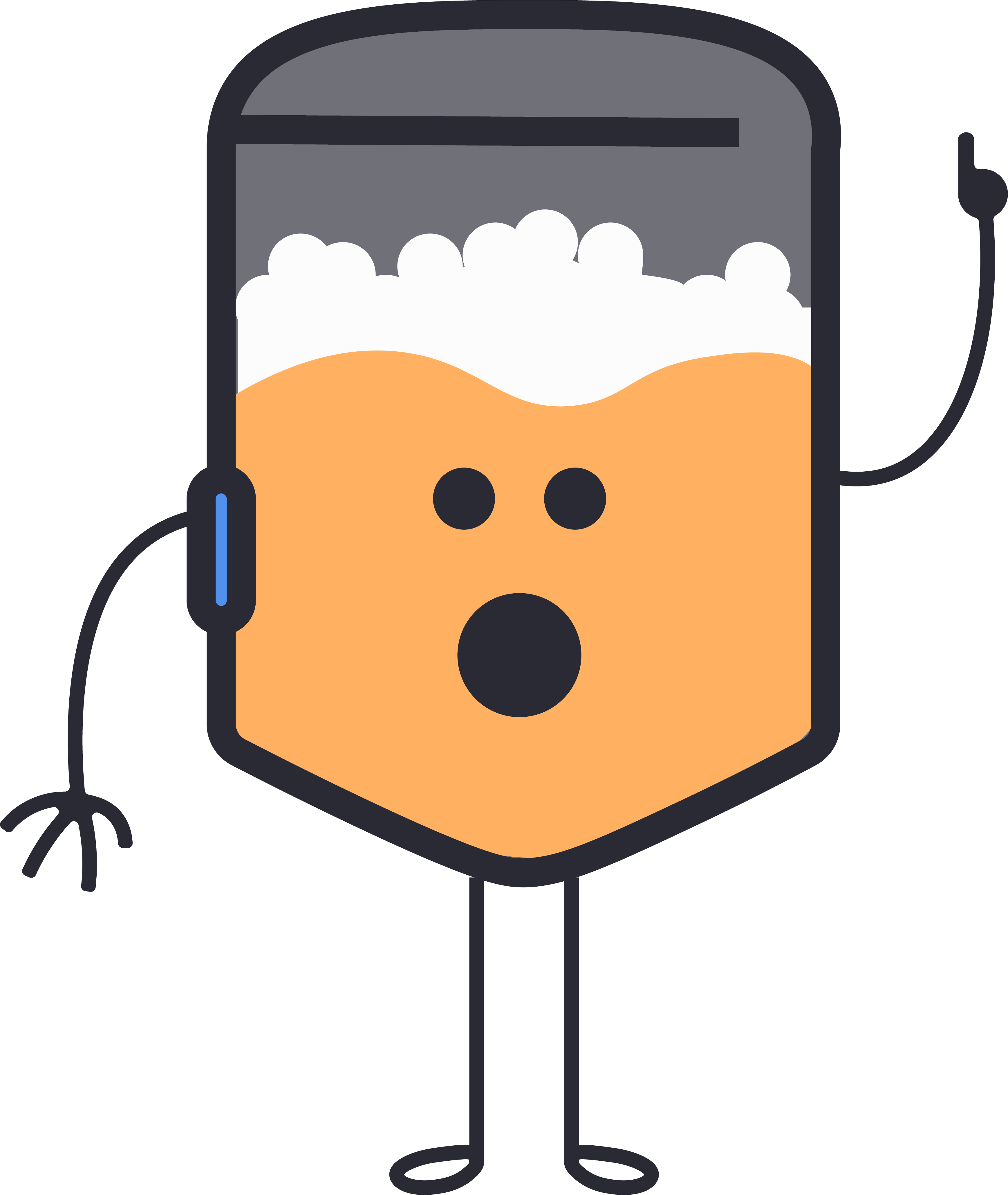 This icon shows a brewing tank partially transformed into a stick-figure character. The character looks surprised and as if he has a question, with a finger up in the air as if getting ready to ask.